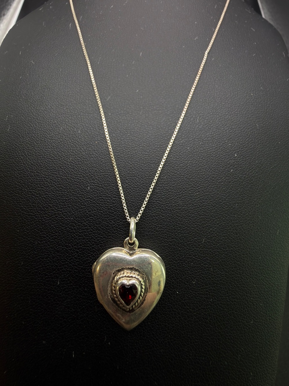 Sterling Silver 925 Tone Heart Locket Necklace Red Rhinestone Romantic Pendant - Picture 3 of 10